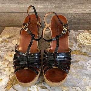Vintage 1970s Famolare Leather Strappy Heel Wedge Sandals